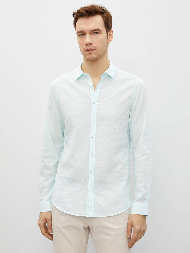 Koton Classic Collar Long Sleeve Men's Shirt - Blue for wholesale by KOTON