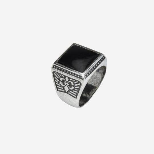 DEGS & SAL - Venta al por mayor Anillo de sello - Anillo con sello texturizado de plata de ley con piedra de ónix negro