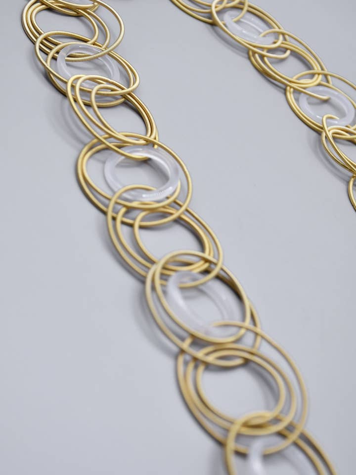 L76M Bright Gold Chain With Clear Rings Necklace for wholesale by Sea Lily