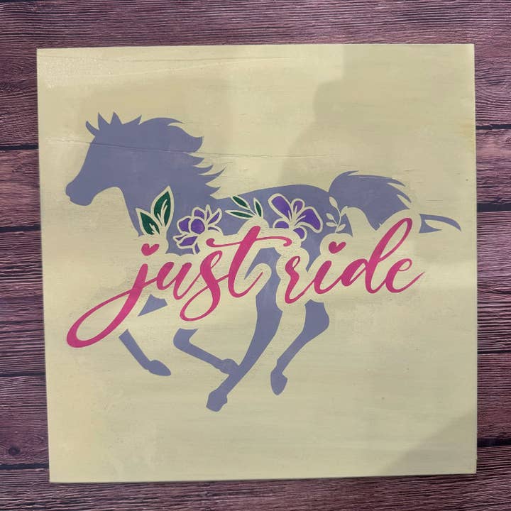 Just Ride Horse with Flowers Square Design P131307 for wholesale by Paisley Grace Makery