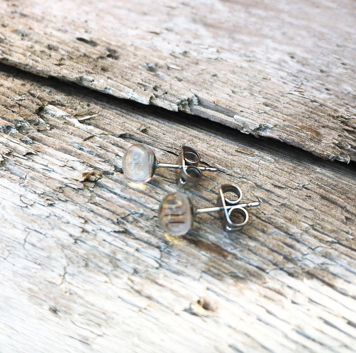 Flame Work Designs - Glass Jewelry - Wholesale Stud/Post Earrings - Dichroic Glass Mini Studs, Peaches 'n' Cream 6mm Earrings4