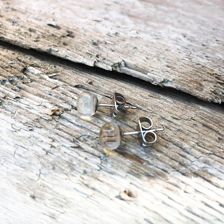 Flame Work Designs - Glass Jewelry - Wholesale Stud/Post Earrings - Dichroic Glass Mini Studs, Peaches 'n' Cream 6mm Earrings4