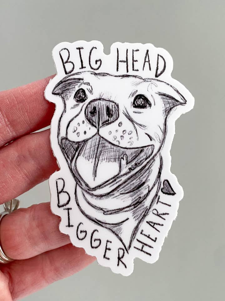 Adhesivo de vinilo «Big Head, Bigger Heart» de Pitbull para venta al por mayor de Fox & Thistle Studio