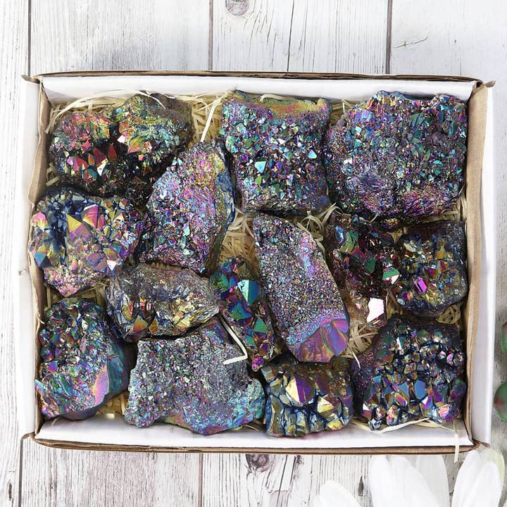 Natures Artifacts Inc - Wholesale Spiritual Stone/Crystal - Titanium Rainbow Amethyst Clusters Flat6