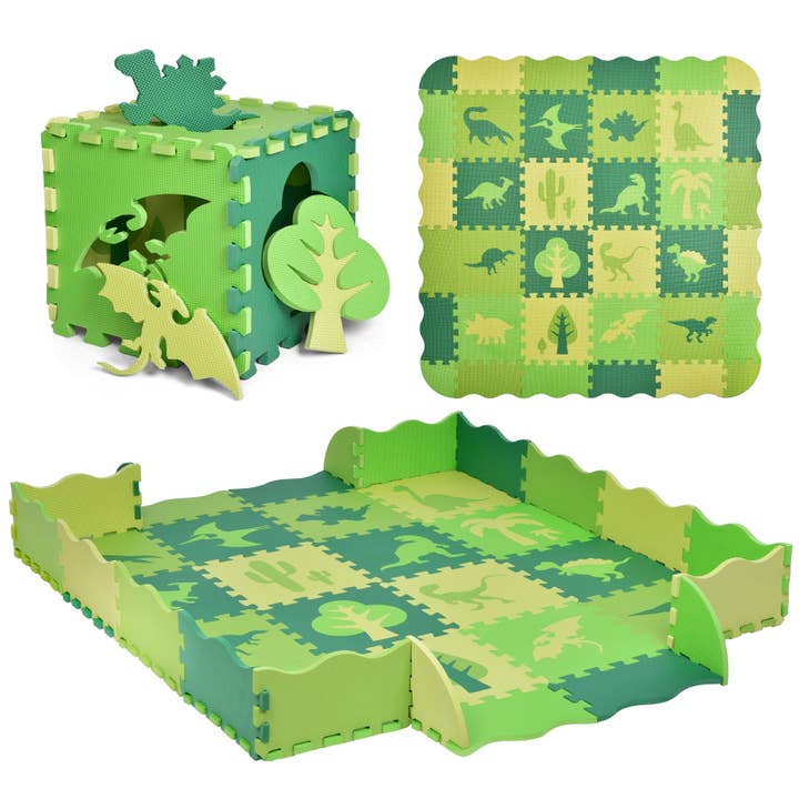 Fun Little Toys - Wholesale Play Mat - Kids & Baby - Baby Play Mat with Fence EVA Foam Jurassic Dinosaur