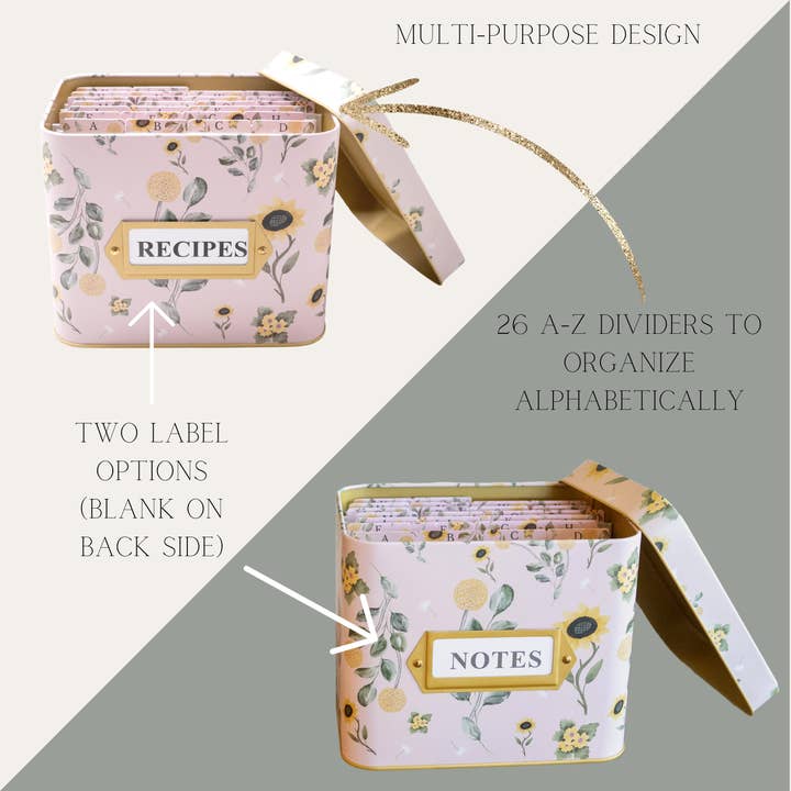 Layne and Jane - Wholesale Recipe Box - 4x6 Recipe Box Note Card Holder With 26 A-Z Dividers5