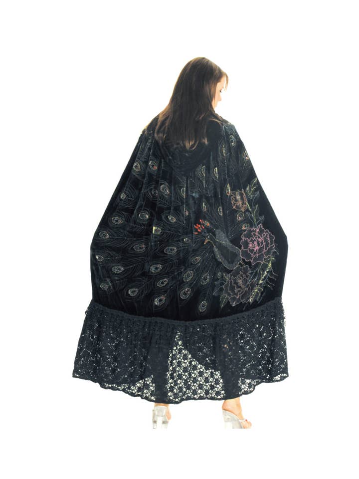 Western Fashion - Wholesale Cape - Women's - 8482 - Beaded Velvet Victorian Peacock Cape