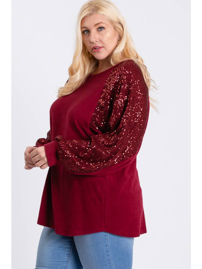 7th Ray - Wholesale Tunic - Women's - Brushed Knit Sequin Pullover Long Sleeve Top T2937XL