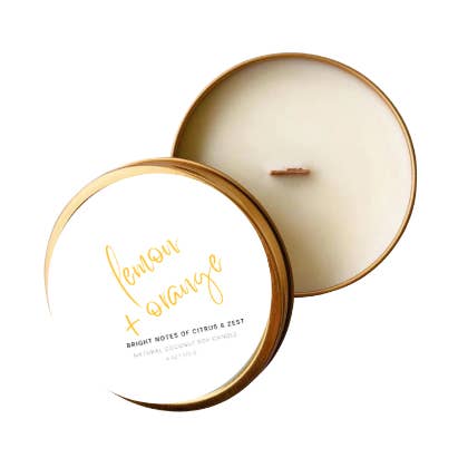 Lemon + Orange Travel Tin Candle for wholesale by K&KCO. LLC