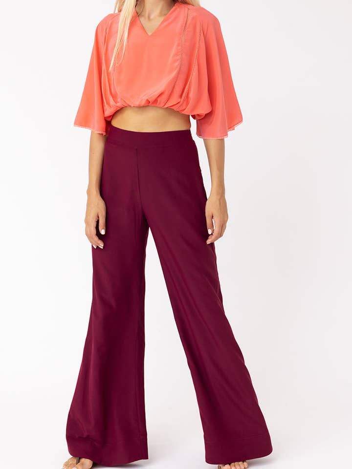 Wide Flare Burgundy Pants for wholesale by ANT WOMAN COLLECTION