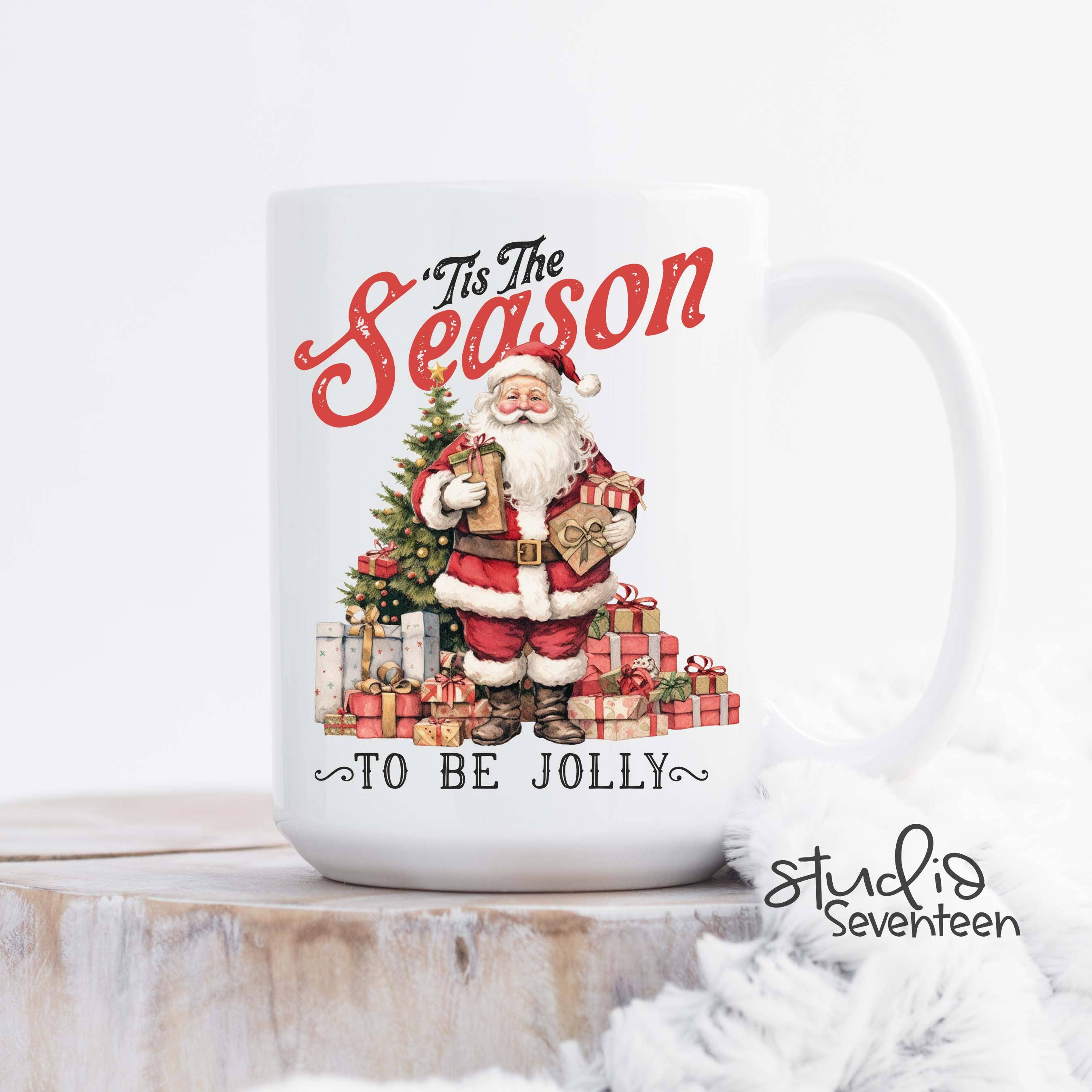 Studio Seventeen - Wholesale Coffee Mug - Tis The Season To Be Jolly Coffee Mug with Vintage Santa
