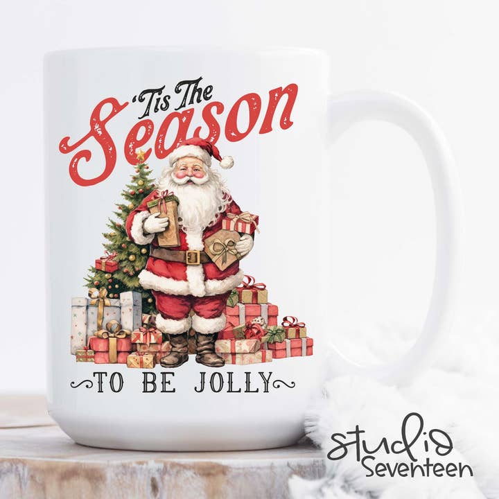 Studio Seventeen - Wholesale Coffee Mug - Tis The Season To Be Jolly Coffee Mug with Vintage Santa0