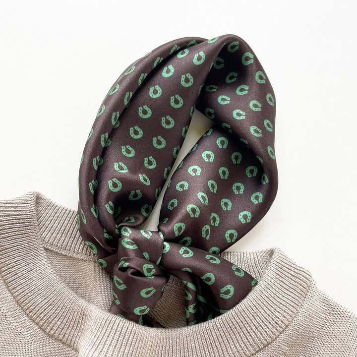 Classic Horseshoe Print Silk Scarf - 65cm Unisex Bandana for wholesale by LuluLane