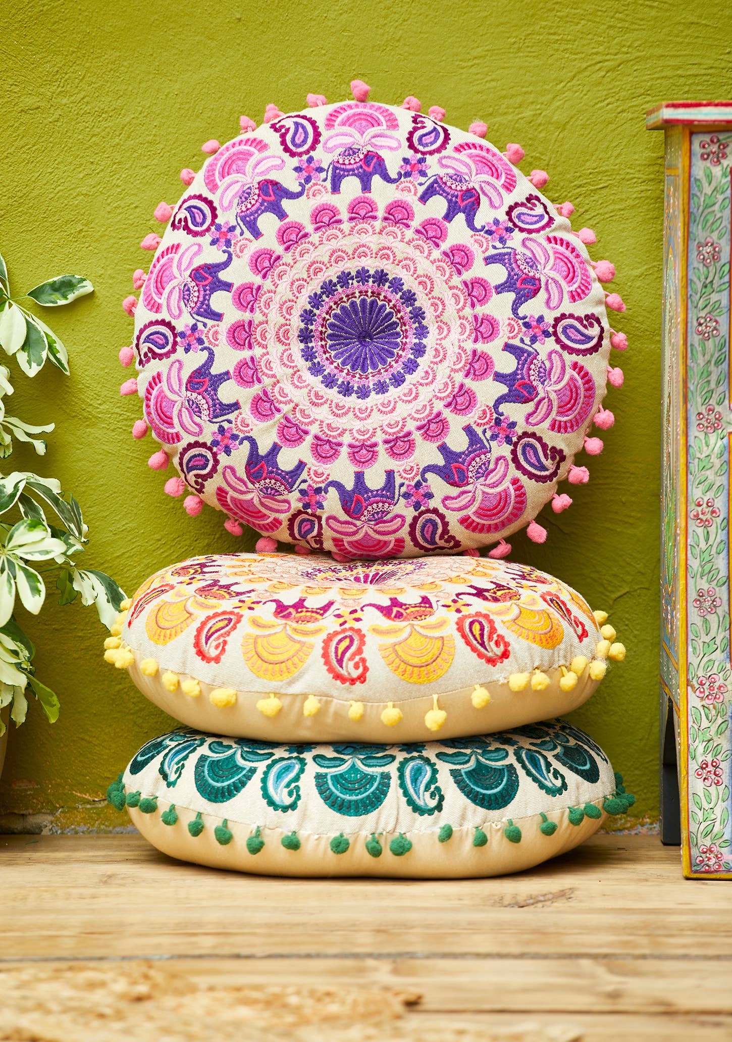 Namaste - Wholesale Floor Pillow - Round Embroidered Mandala Cushion0
