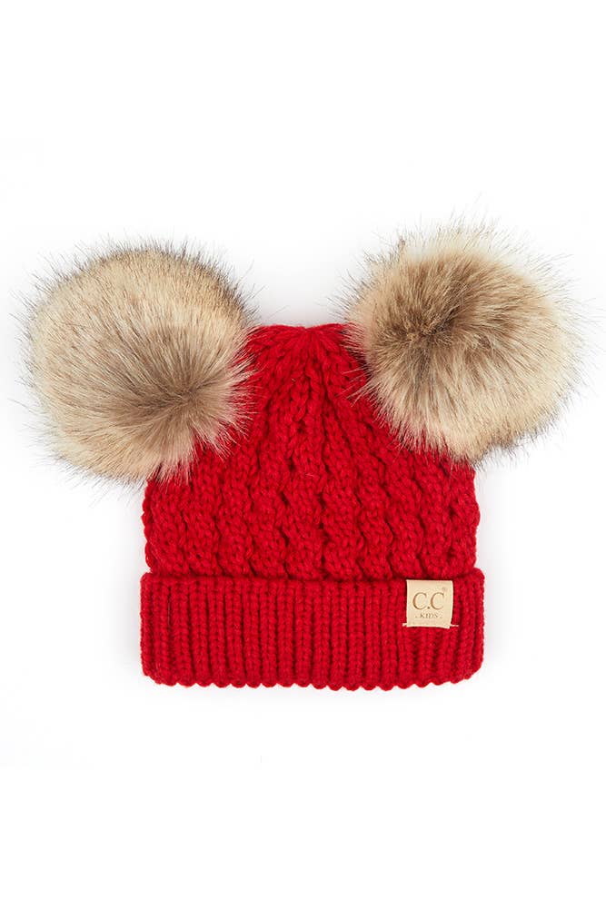 Hana - Venta al por mayor Gorro de lana - Niños - Gorro para niños Hana con doble pompones y diseño de trenza2