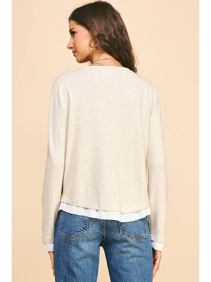 PINCH - Wholesale Knit Top - Women's - V-NECK WOVEN COMBO CARDIGAN TOP - 5831W3