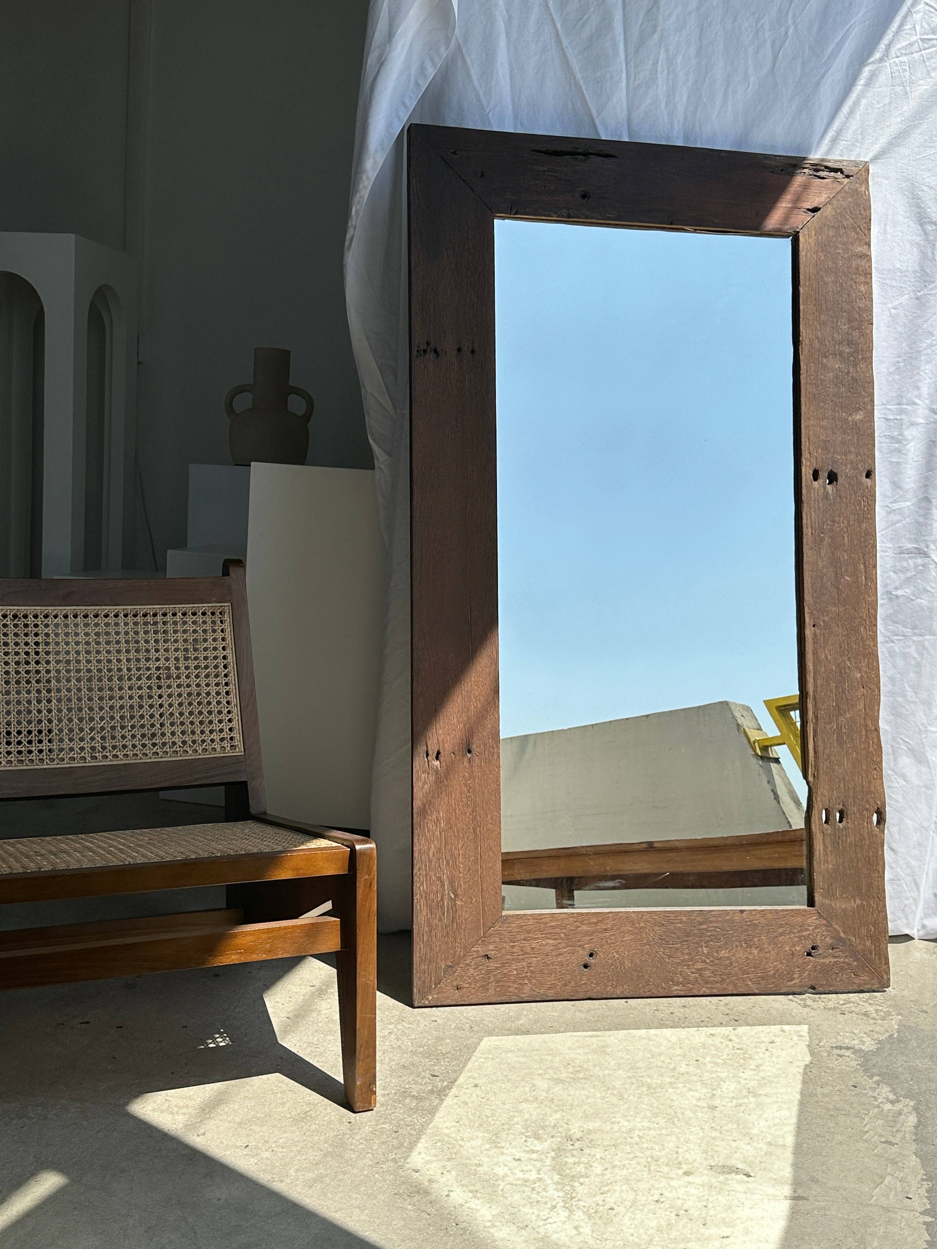 Office Objets - Wholesale Wall Mirror - Mirror with exotic brutalist old iron wood frame H:139cm44