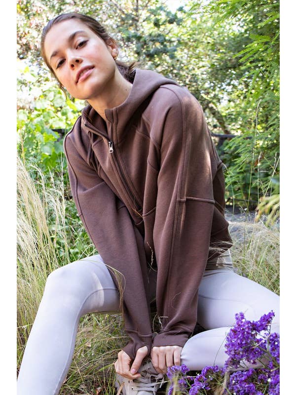 COFFEE J873037 Cropped Quarter Zip French Terry Hoodie Jacket for wholesale on Faire1