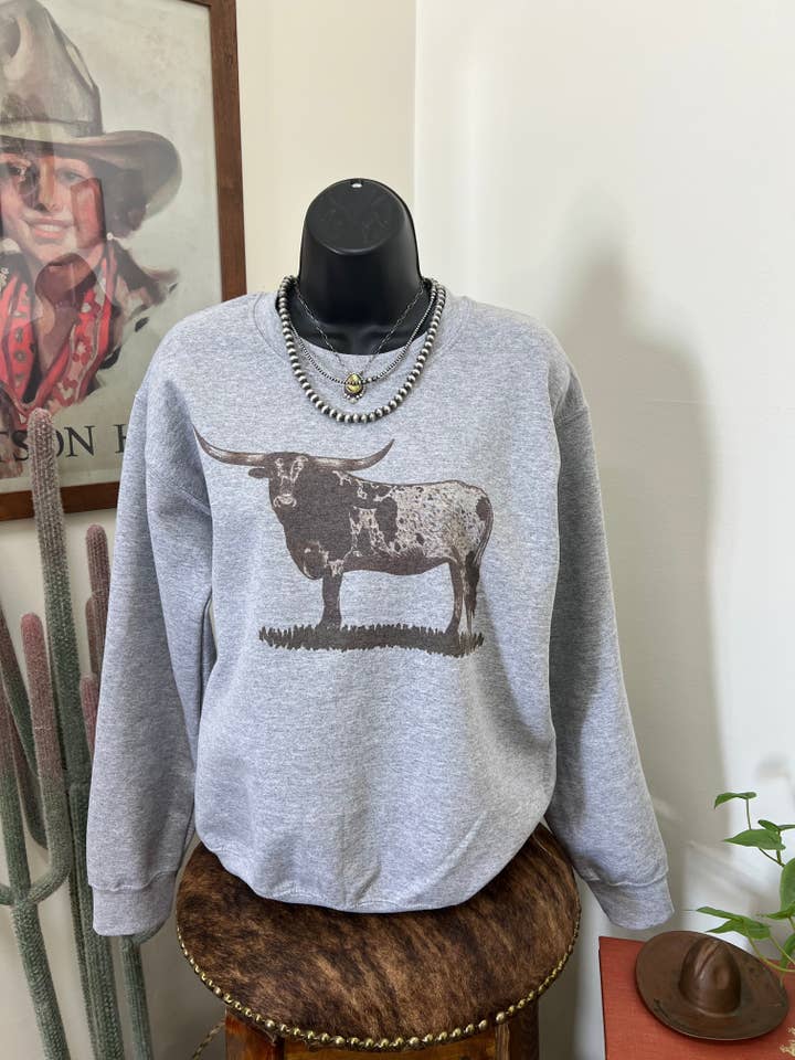 Grazing Longhorn Crewneck for wholesale by Lost Creek Boutique LLC
