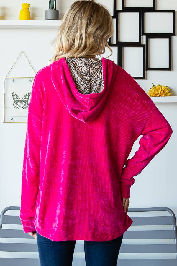 7th Ray - Venta al por mayor Sobrecamisa - Mujer - Chaqueta con capucha y cordón, forrada, de chenilla con estampado animal T49641