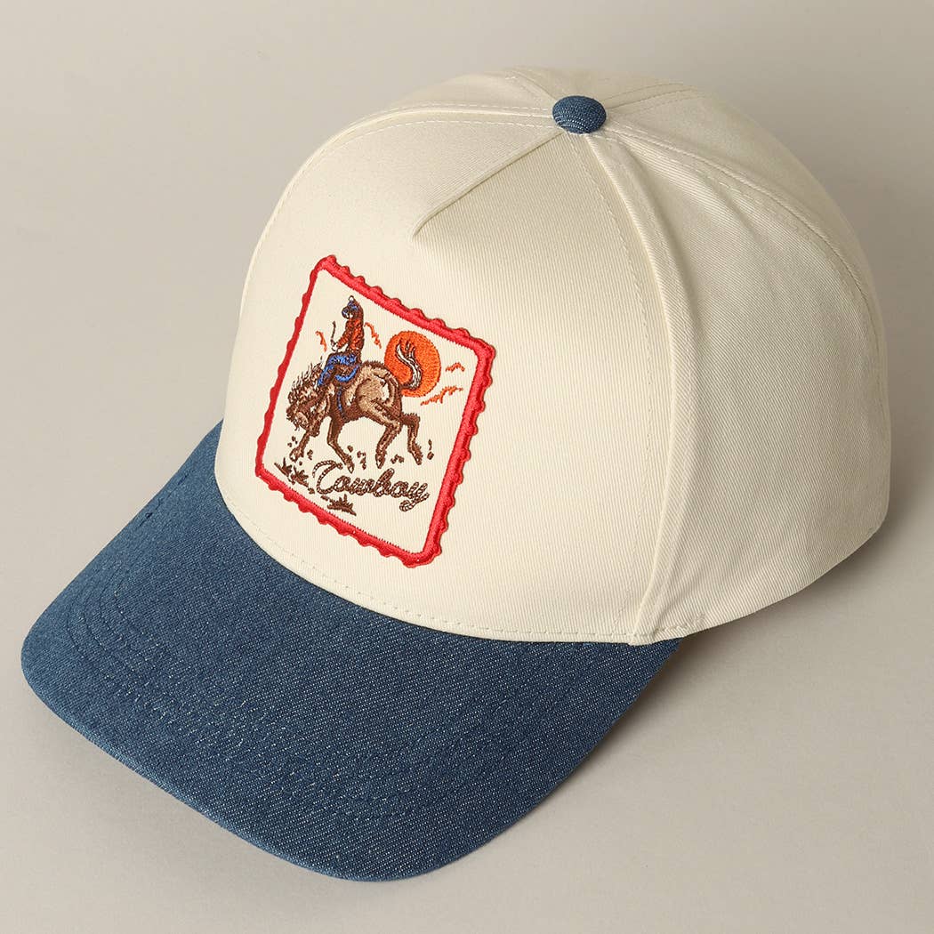 Fashion City - Wholesale Baseball Cap - Unisex - Detailed Cowboy Horse Embroidery Patch Denim Cap1