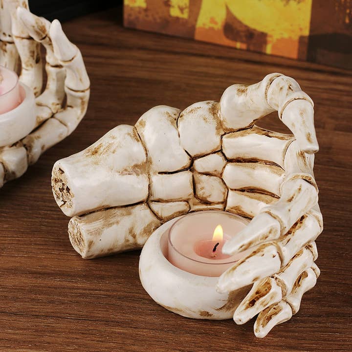 TYPE Scary Skull Hand Resin Candle Holder Decor_CWMM9862 for wholesale on Faire2