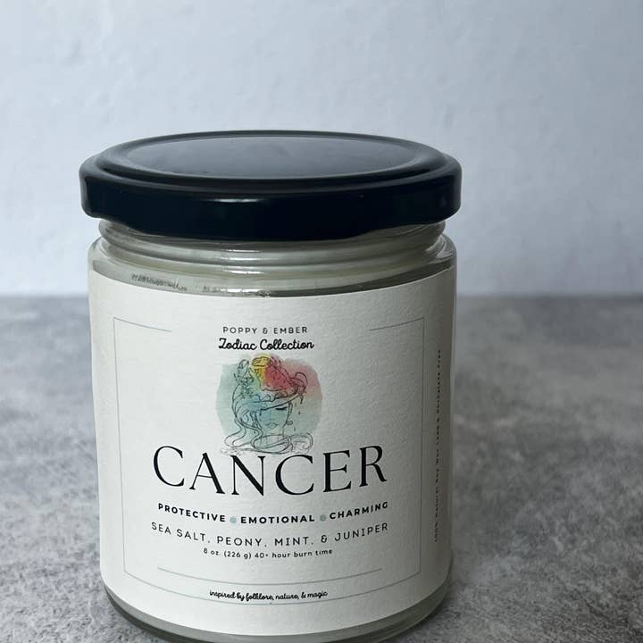Poppy & Ember - Wholesale Jar/Filled Candle - Cancer Zodiac Crystal Candle1