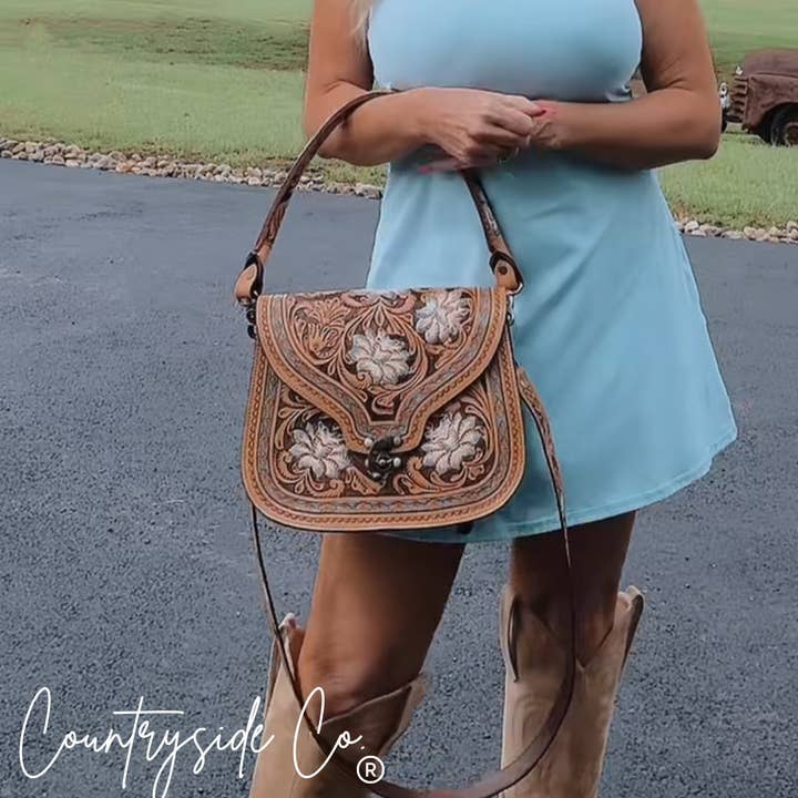 Stella Tooled Leather Handbag by Countryside for wholesale by Texas Western Cowhide Bags and More