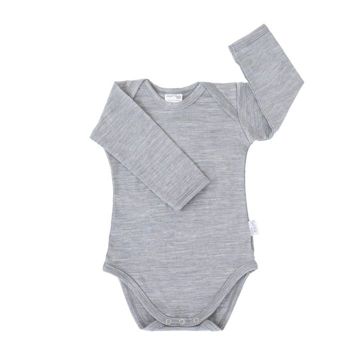 Long Sleeve Merino Bodysuit | Grey Marle for wholesale by Sweet Cheeks Merino