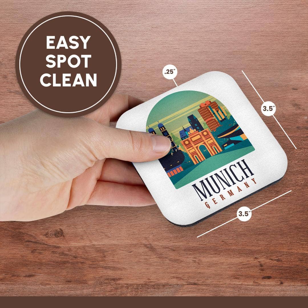 3dRose - Wholesale Coasters - 3dRose, Retro Vintage Illustration with Munich Germany for Tourist , Coaster13