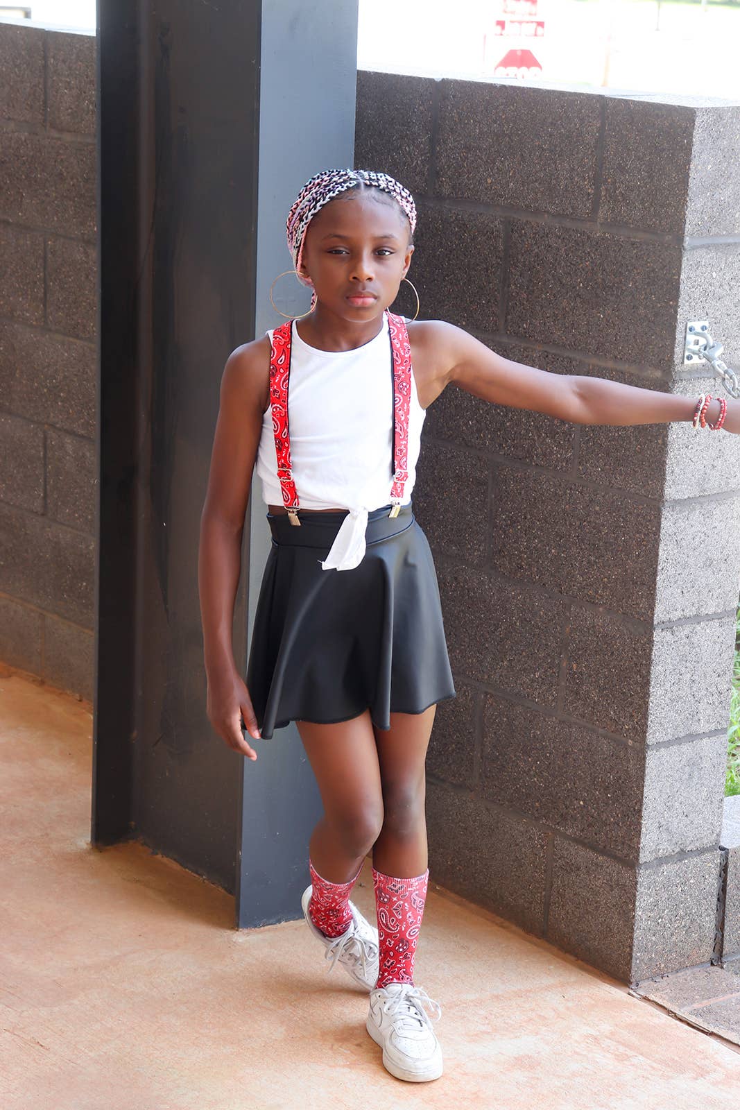 Dapper Xpressions – wholesale Suspenders – Unisex – Red Bandana Skinny Suspenders & Bow Tie, Handmade Formal Wea6