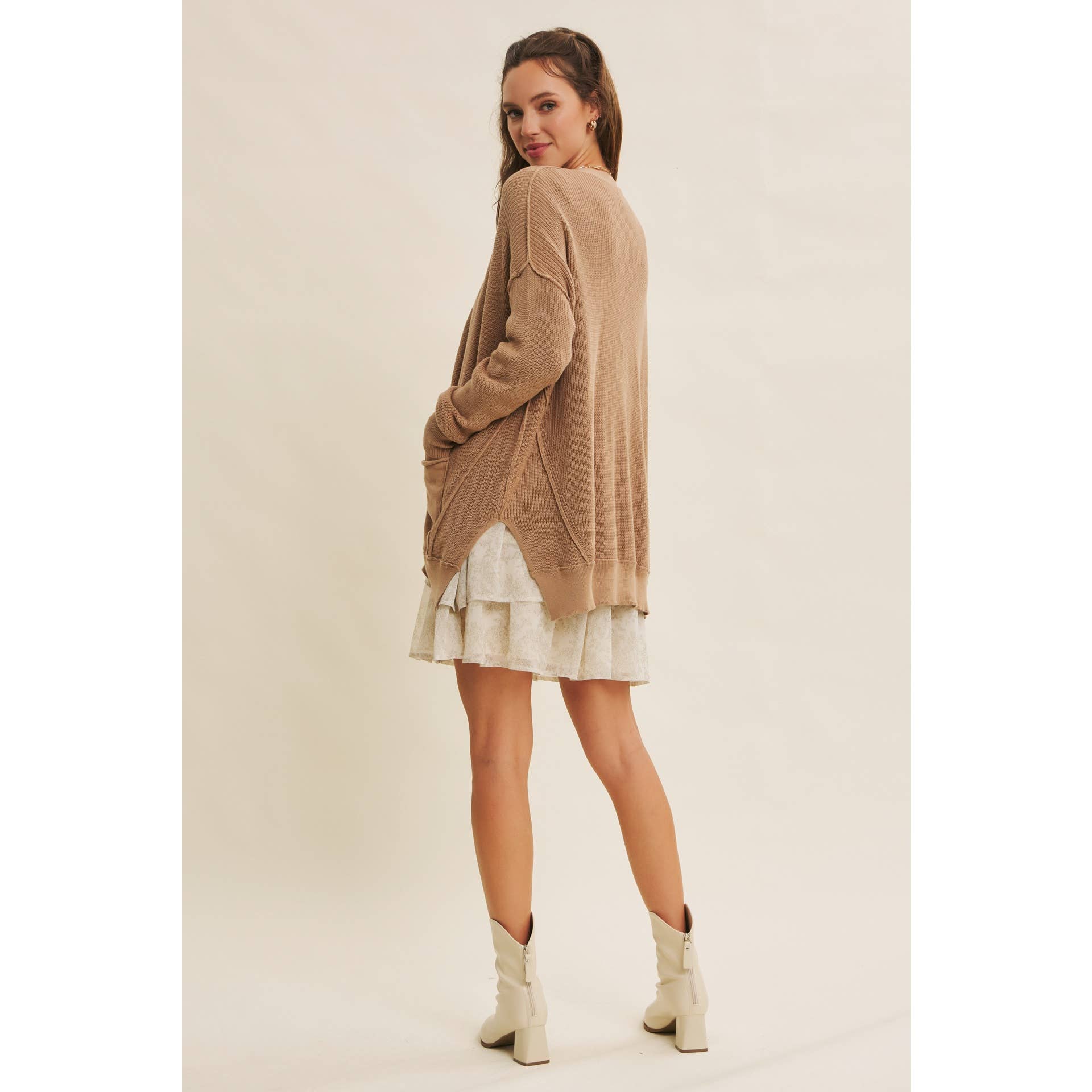 in february - Wholesale Cardigan - Women's - SLOUCHY CHARM BUTTON-DOWN CARDIGAN WITH CONTRAST WEAVE23