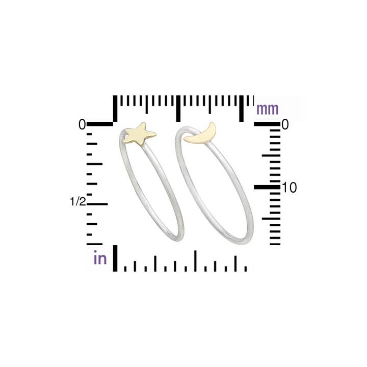 Nina Designs - Wholesale Band/Stacked Ring - Sterling Silver Ring Set - Tiny Bronze Moon and Star