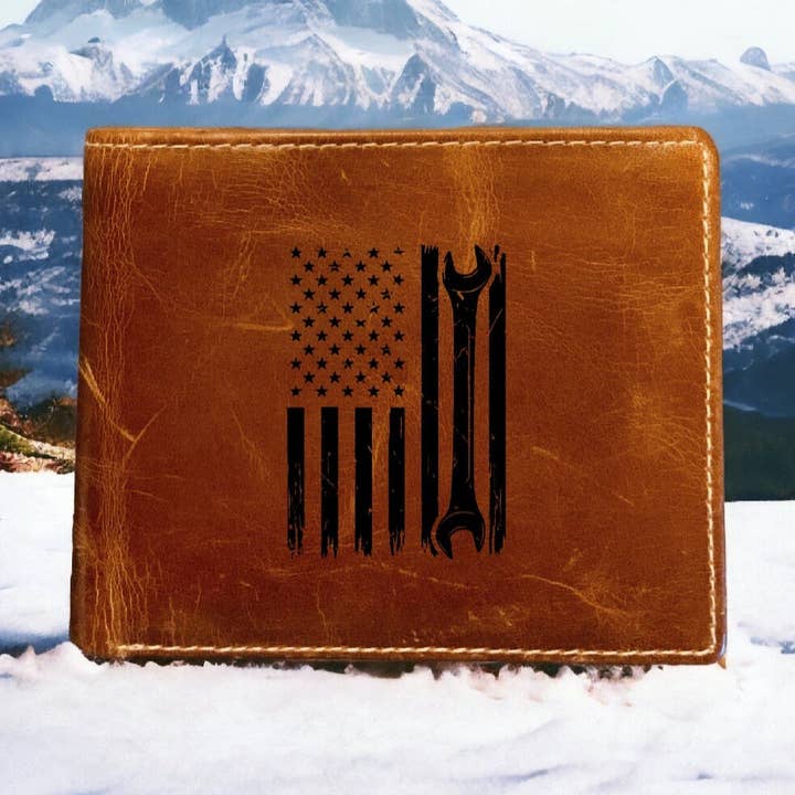 Cartera Billetera de Piel de Búfalo Auténtica con Bandera Americana para venta al por mayor de Texan Customs