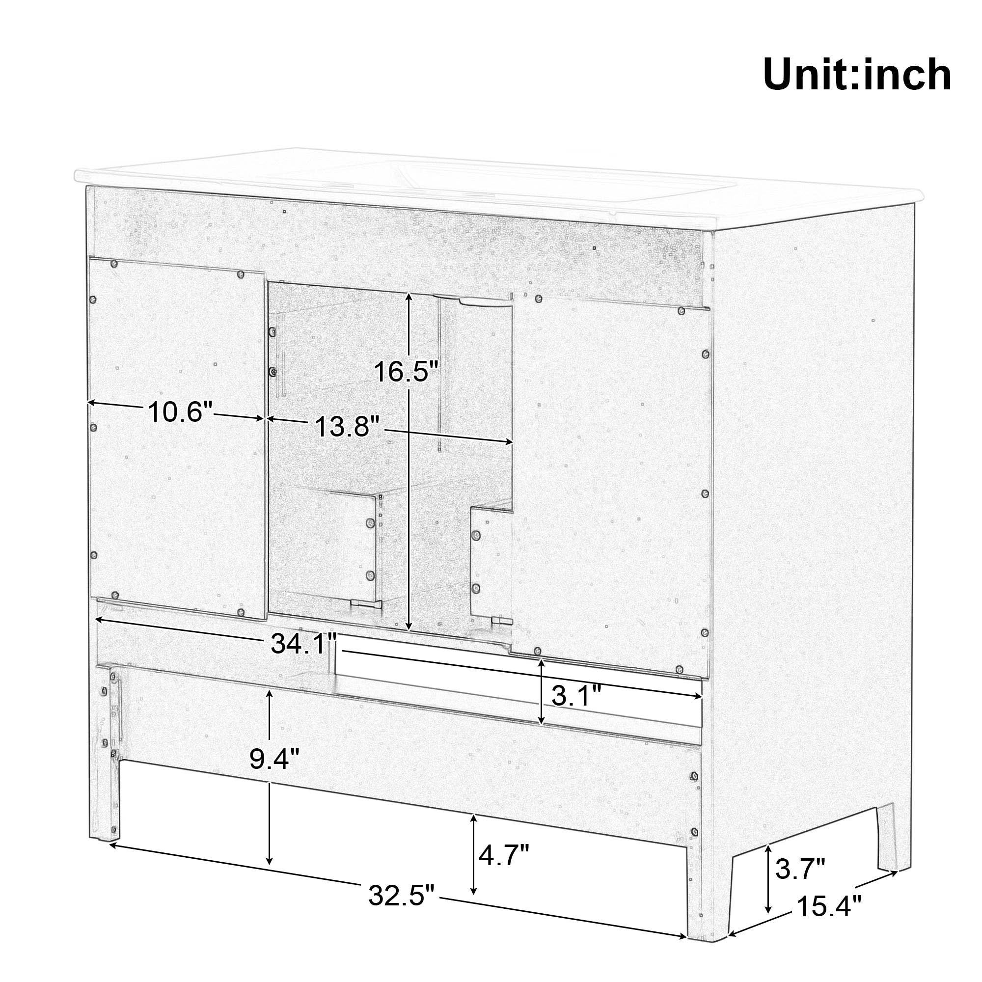 Orange County Decor - Wholesale Cabinet - 36" Bathroom Vanity With Sink, Multi Functional Bathroom Cabinet With Doors And Drawers, Mdf Frame And Mdf Board, Black Black Solid Wood Mdf16