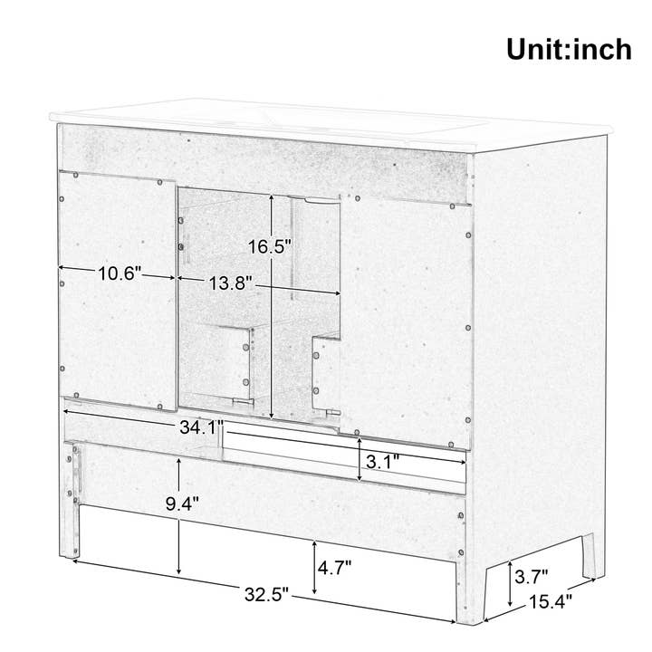 Orange County Decor - Wholesale Cabinet - 36" Bathroom Vanity With Sink, Multi Functional Bathroom Cabinet With Doors And Drawers, Mdf Frame And Mdf Board, Black Black Solid Wood Mdf16