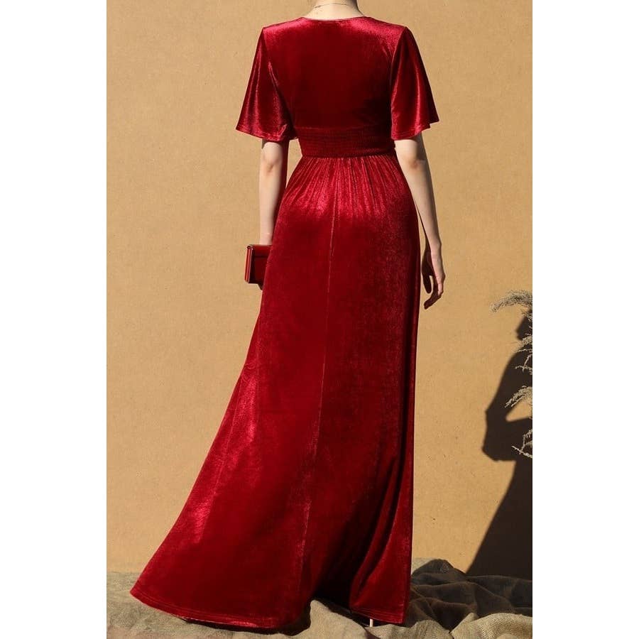 Esmeray Clothing - Wholesale Dress - Women's - Velvet Elegance Maxi Dress with Smocked Waistband2