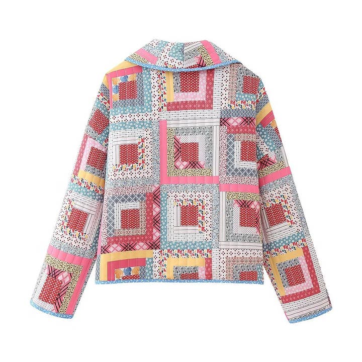 Colored Colour-Blocked Plaid Loose Quilted Jacket for wholesale on Faire