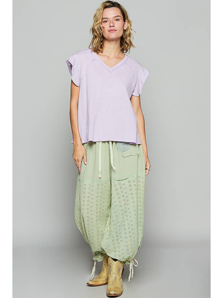 Pol Clothing - Wholesale T-Shirt - Women's - V-neck ruffle short sleeve solid basic cotton top18