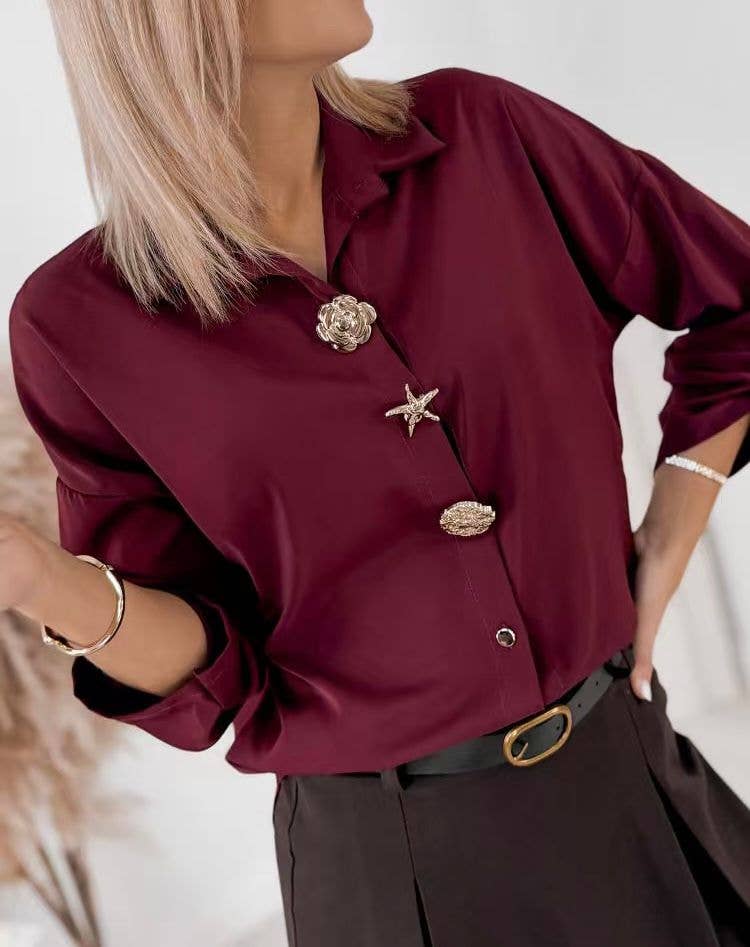 ESTEE BROWN - Wholesale Button Down Shirt - Women's - Cotton shirt with pins - 88753
