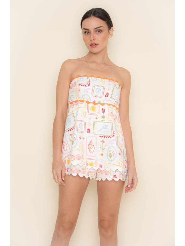 IVORY MULTI COLORBLOCK BEACH SHELL RIFF RAFF TRIM ROMPER-PC6716FO for wholesale on Faire