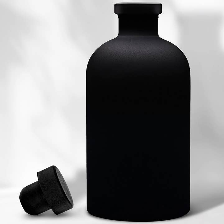 8 oz Matte Black Glass Apothecary Bottle w/ Bar Top Closure for wholesale by Couronne Co.