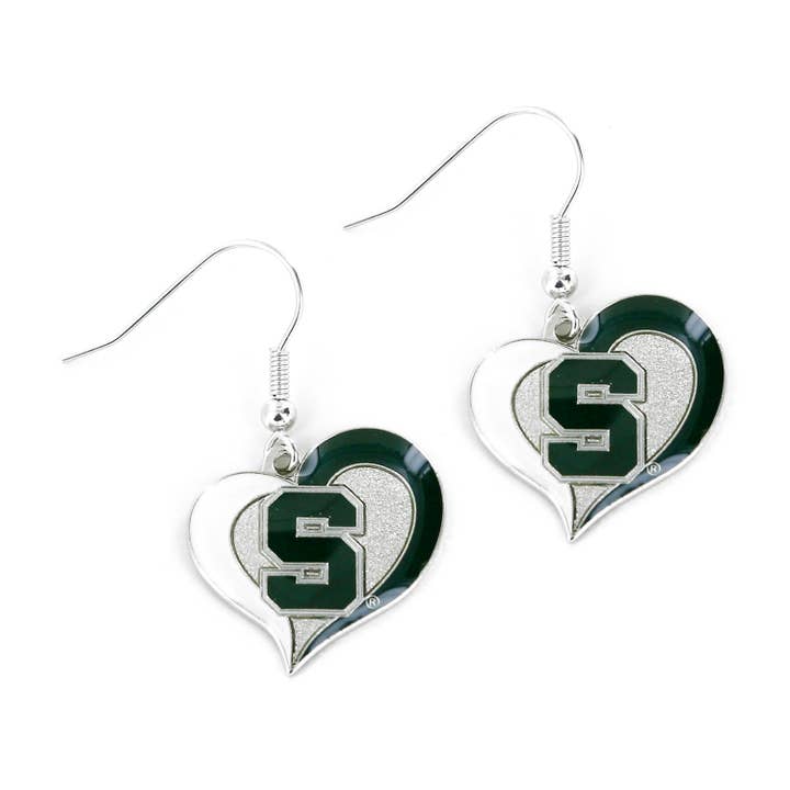 Aminco USA - Wholesale Dangle Earrings - NCAA Michigan State Spartans Swirl Heart Earrings