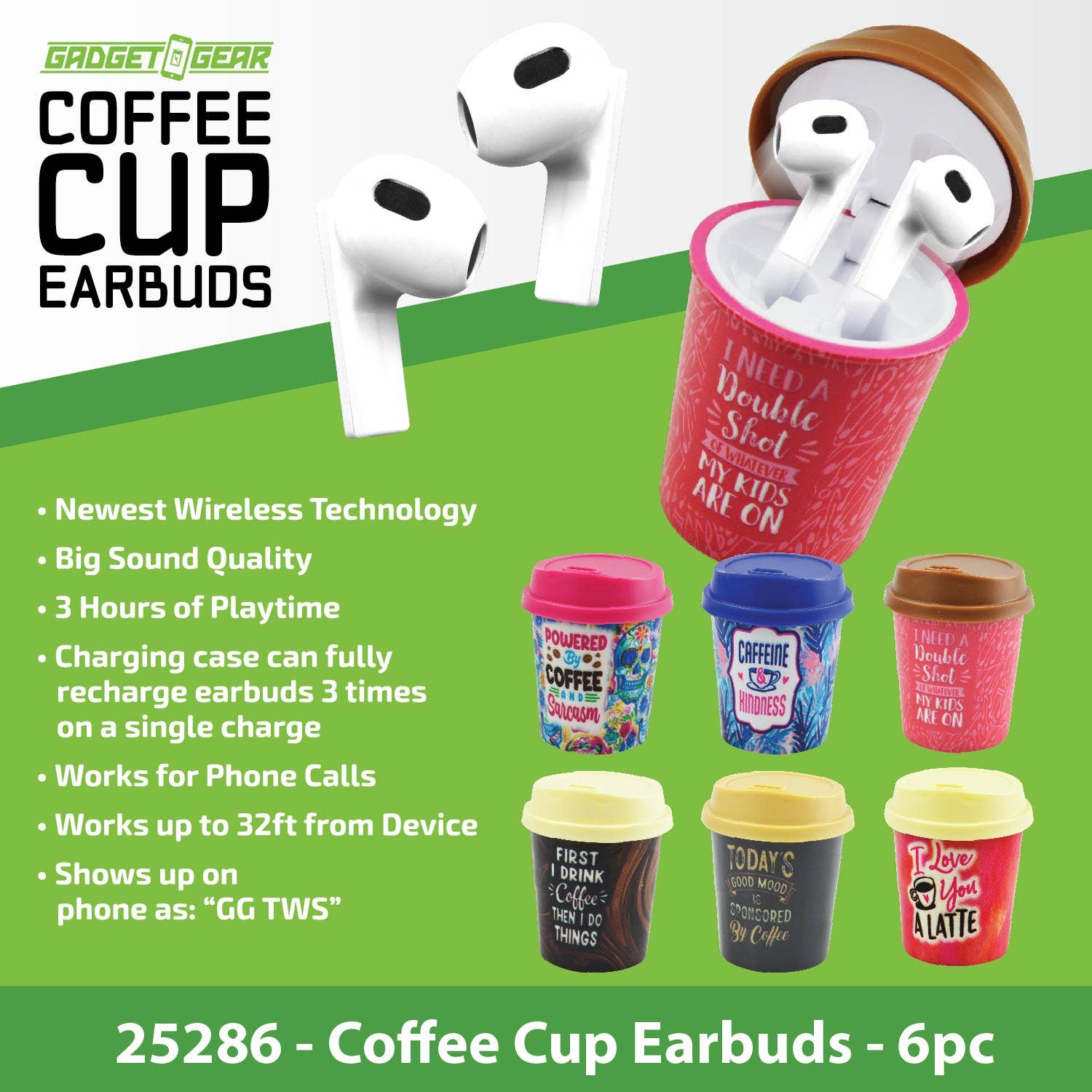 Novelty Brands - Wholesale Retailer Display - Accessories - Wireless Earbuds with Coffee Cup Case Assortment- 6/Display5