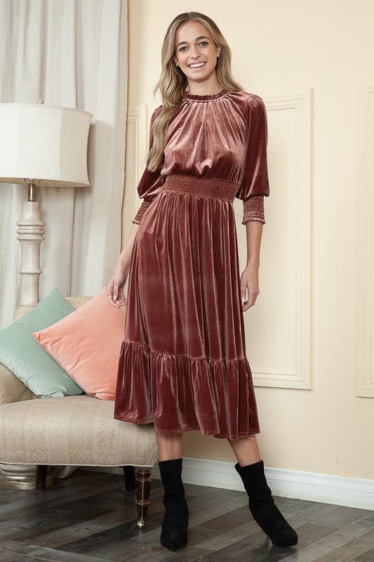 Reborn J - Wholesale Dress - Women's - Velvet Three Quarter Sleeve Midi Dress19