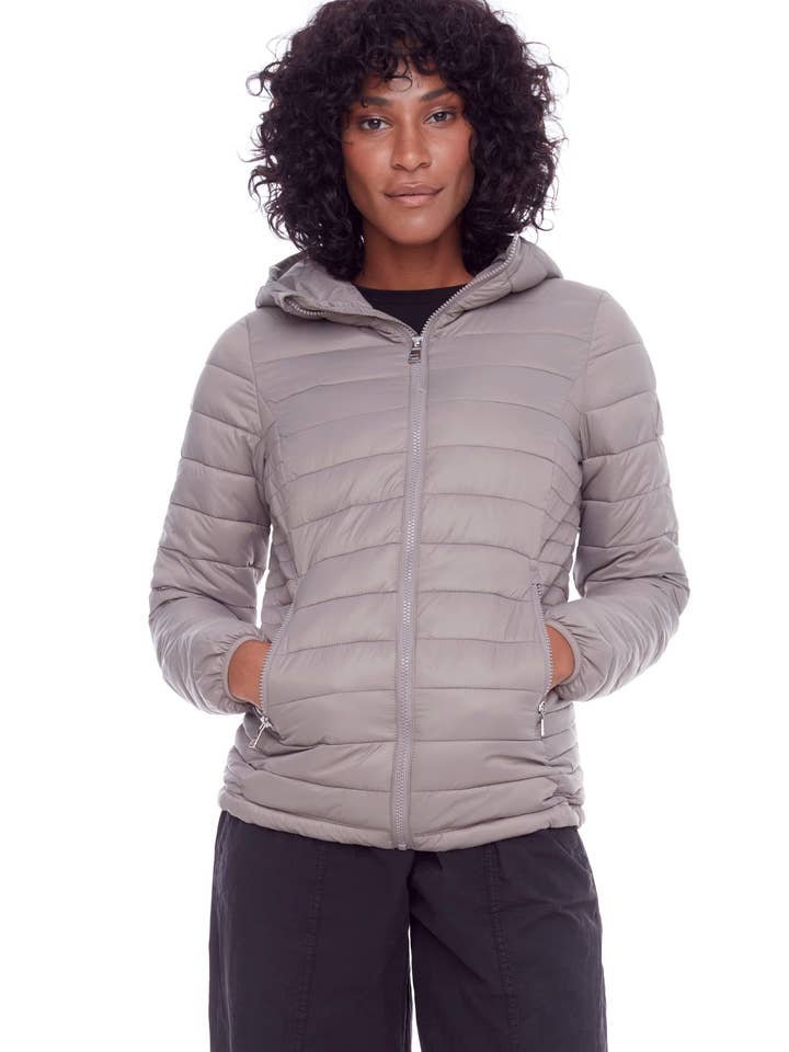 YOHO LADIES' | WOMEN'S VEGAN DOWN (RECYCLED) LIGHTWEIGHT PACKABLE PUFFER, TAUPE for wholesale by Alpine North CA