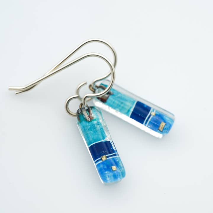 Momo Glassworks - Wholesale Dangle Earrings - Blue Strata Bars
