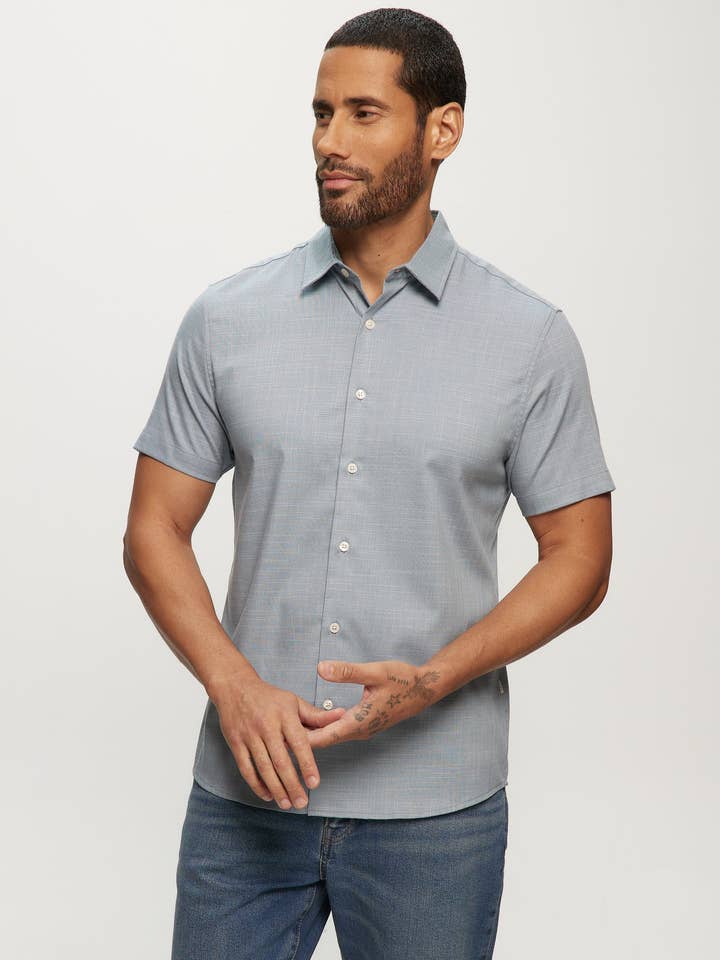 SS Soft Touch Slub Regular Collar Shirt in Metal for wholesale by Julian & Mark