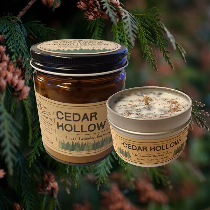 Cedar Hollow | Fall & Winter Seasonal Soy Candles | USA MADE for wholesale by Wanderlust Folk