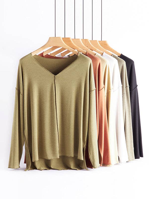 VividLux – wholesale Sleepwear set – Women's – Casual High-Low Solid Color V-Neck Pajama Set19